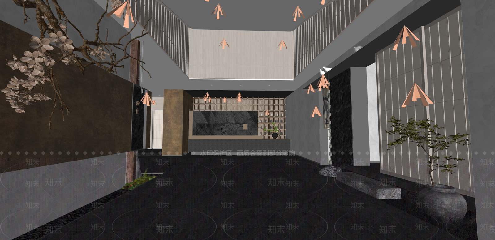 中式酒店大堂SU模型下载【ID:1215199349】