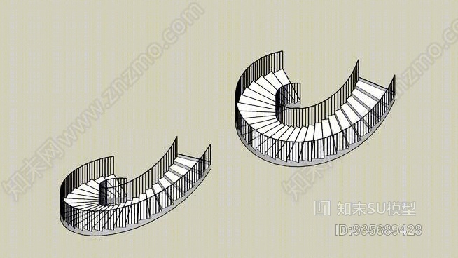 椭圆曲线楼梯SU模型下载【ID:935689428】
