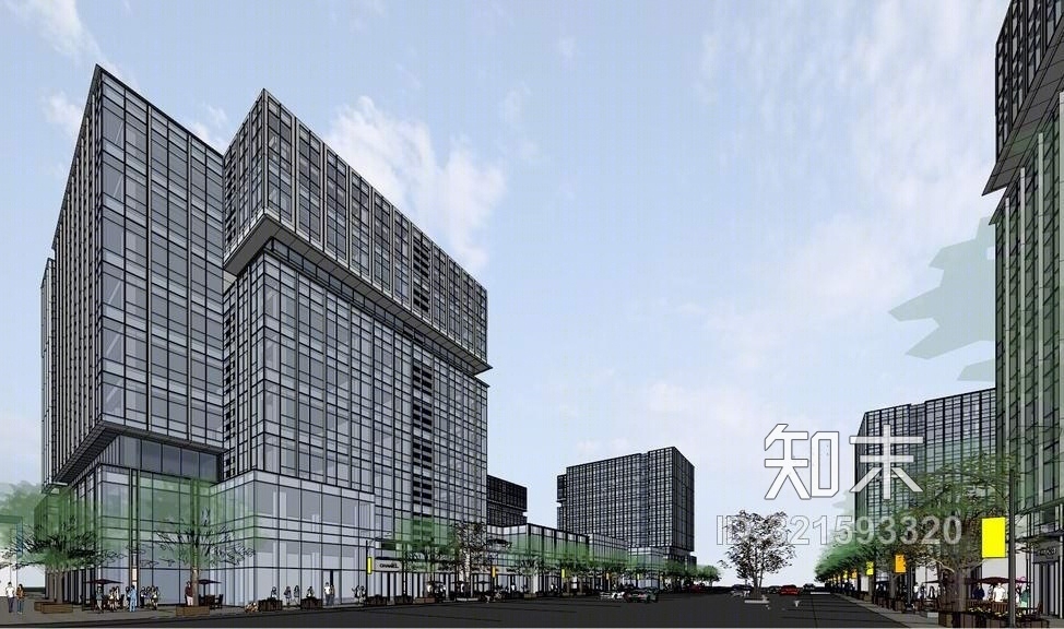 现代办公楼+底层商业SU模型下载【ID:321593320】