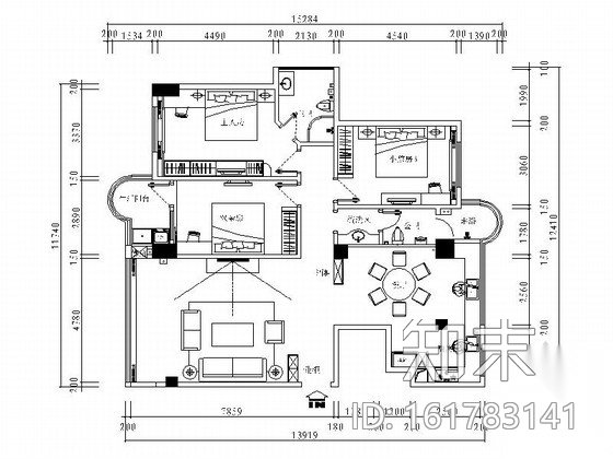 [福建]皇家主题社区典雅欧式三居室装修施工图（含效果）施工图下载【ID:161783141】