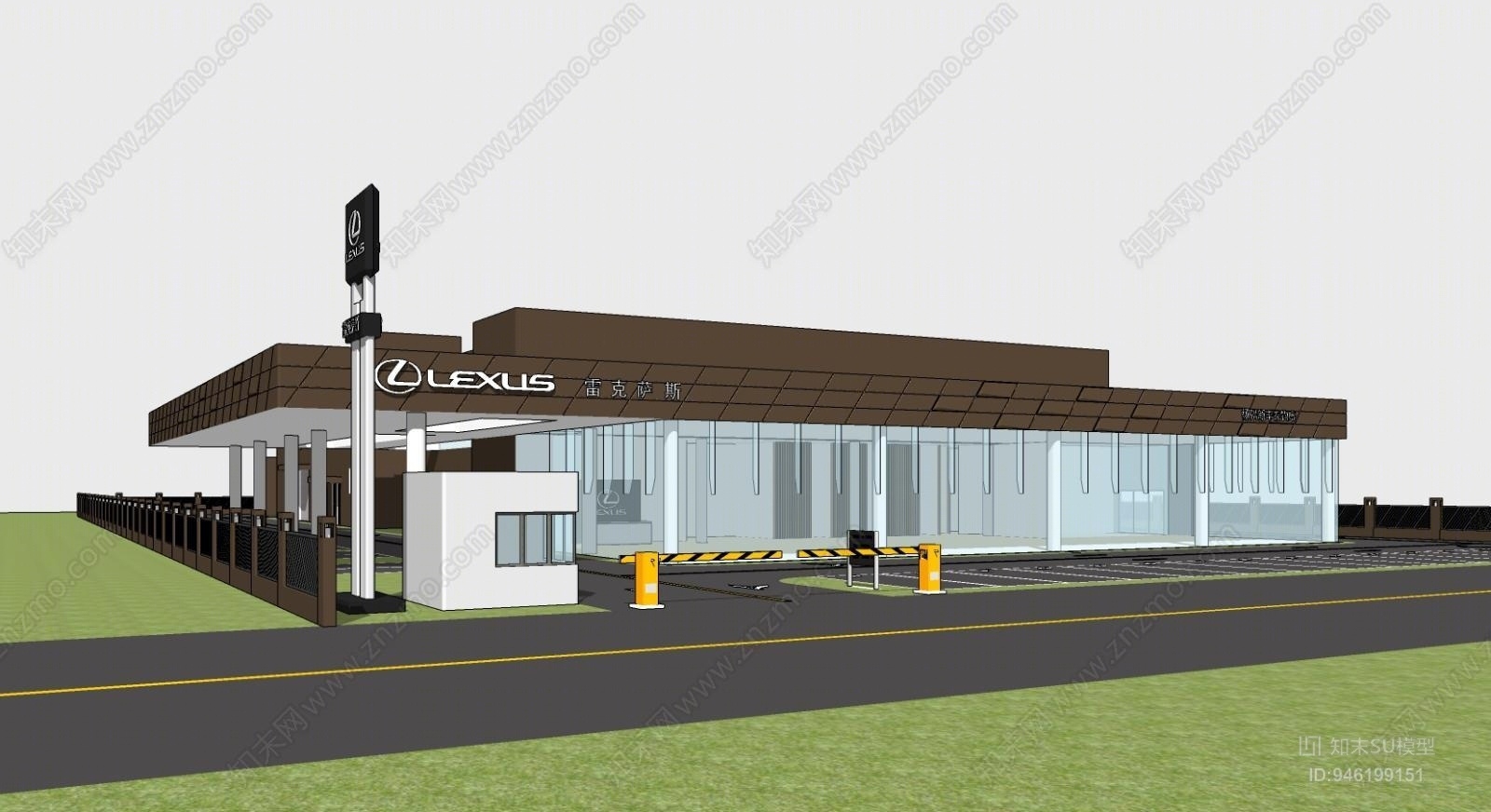 现代雷克萨斯4S店建筑SU模型下载【ID:946199151】
