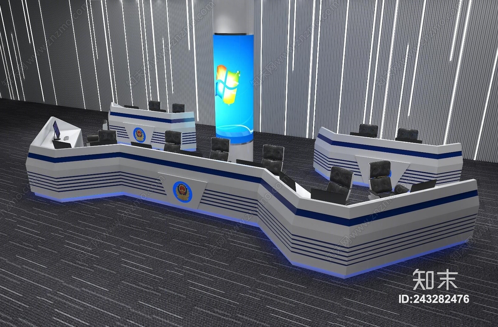 现代指挥中心操作台3D模型下载【ID:243282476】