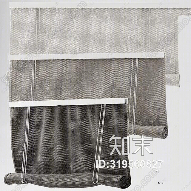 现代布艺卷帘窗帘组合3D模型下载【ID:319560827】