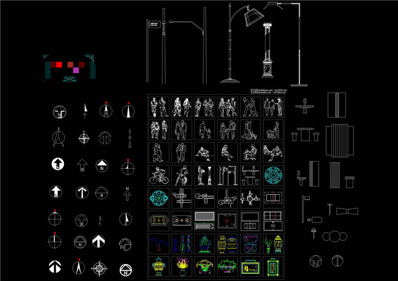 CAD立面人和指北针CAD景观图纸施工图下载【ID:149623149】