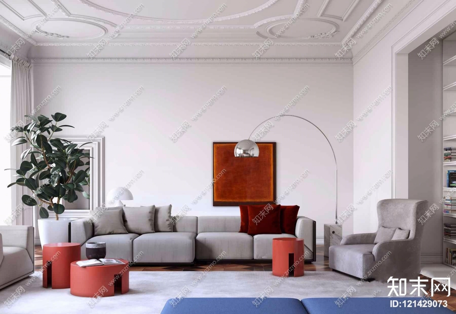 （悬赏模型）意大利Meridiani现代沙发组合落地灯3D模型下载【ID:121429073】