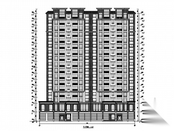 [云南]17层现代风格剪力墙商住楼建筑施工图cad施工图下载【ID:165922164】