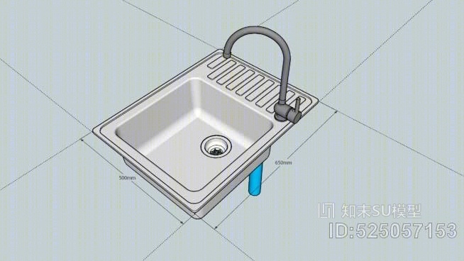 厨房水槽+水龙头650X500毫米。SU模型下载【ID:525057153】