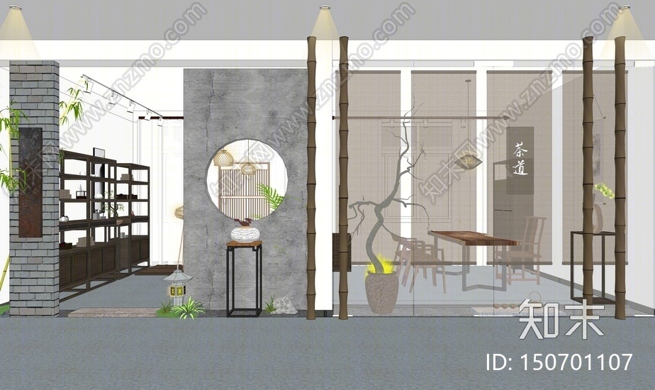 中式茶室SU模型下载【ID:150701107】