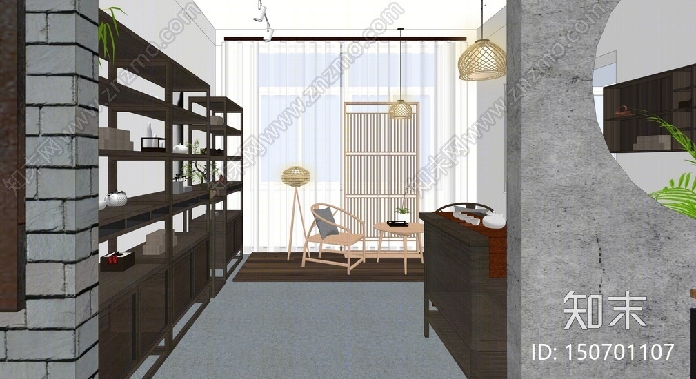 中式茶室SU模型下载【ID:150701107】
