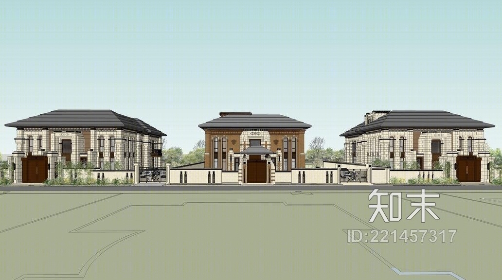 中西混合奢华别墅SU模型下载【ID:221457317】