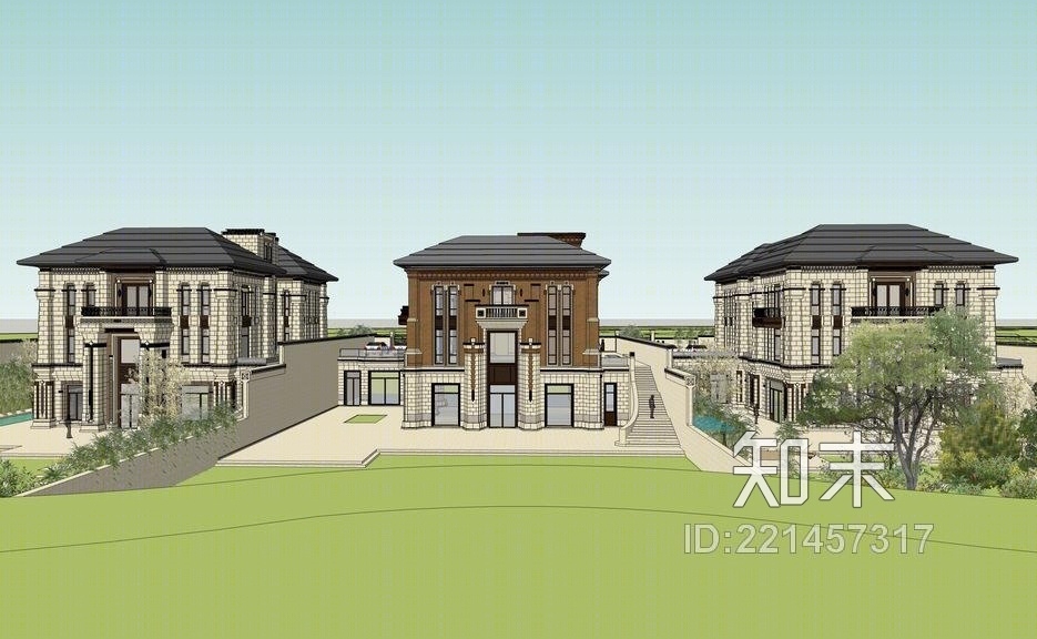 中西混合奢华别墅SU模型下载【ID:221457317】