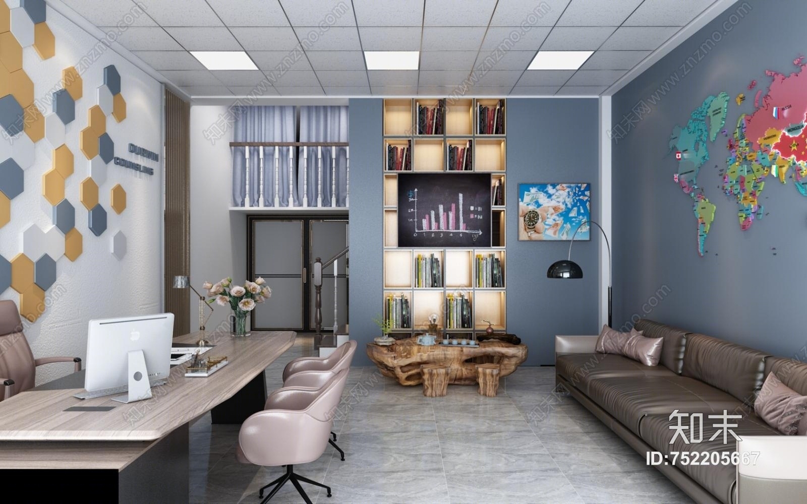 北欧风格办公室3D模型下载【ID:752205667】