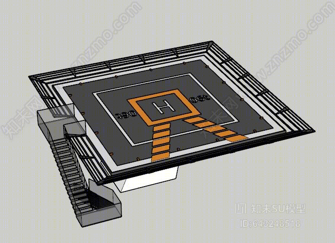 现代正方形停机坪SU模型下载【ID:643248518】