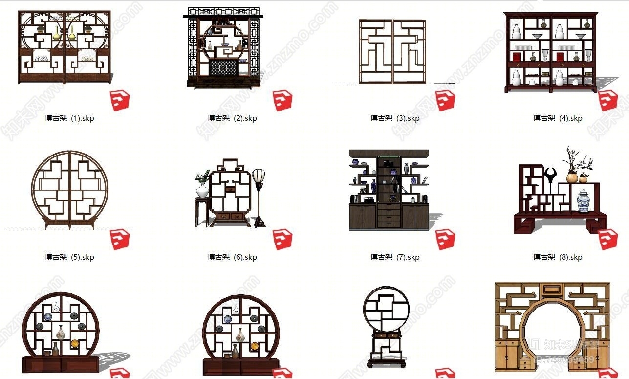新中式风格博古架SU模型下载【ID:746059459】