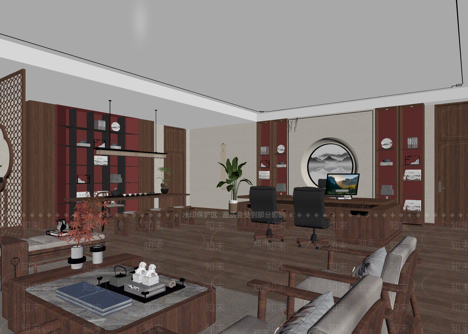新中式办公室3D模型下载【ID:1214715603】