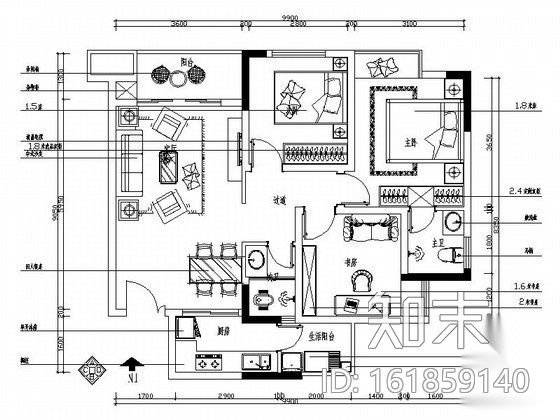 [重庆]雅致新中式三居室样板房装修图（含效果）cad施工图下载【ID:161859140】
