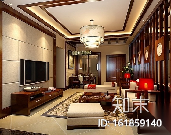 [重庆]雅致新中式三居室样板房装修图（含效果）cad施工图下载【ID:161859140】