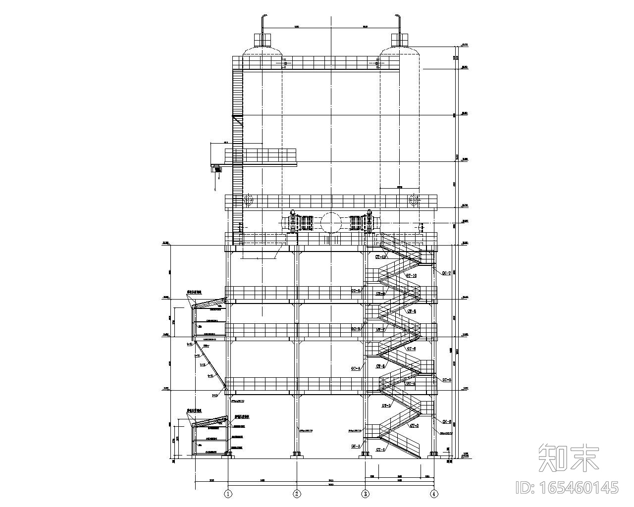 BDC多层钢框架上部结构施工图（CAD）cad施工图下载【ID:165460145】