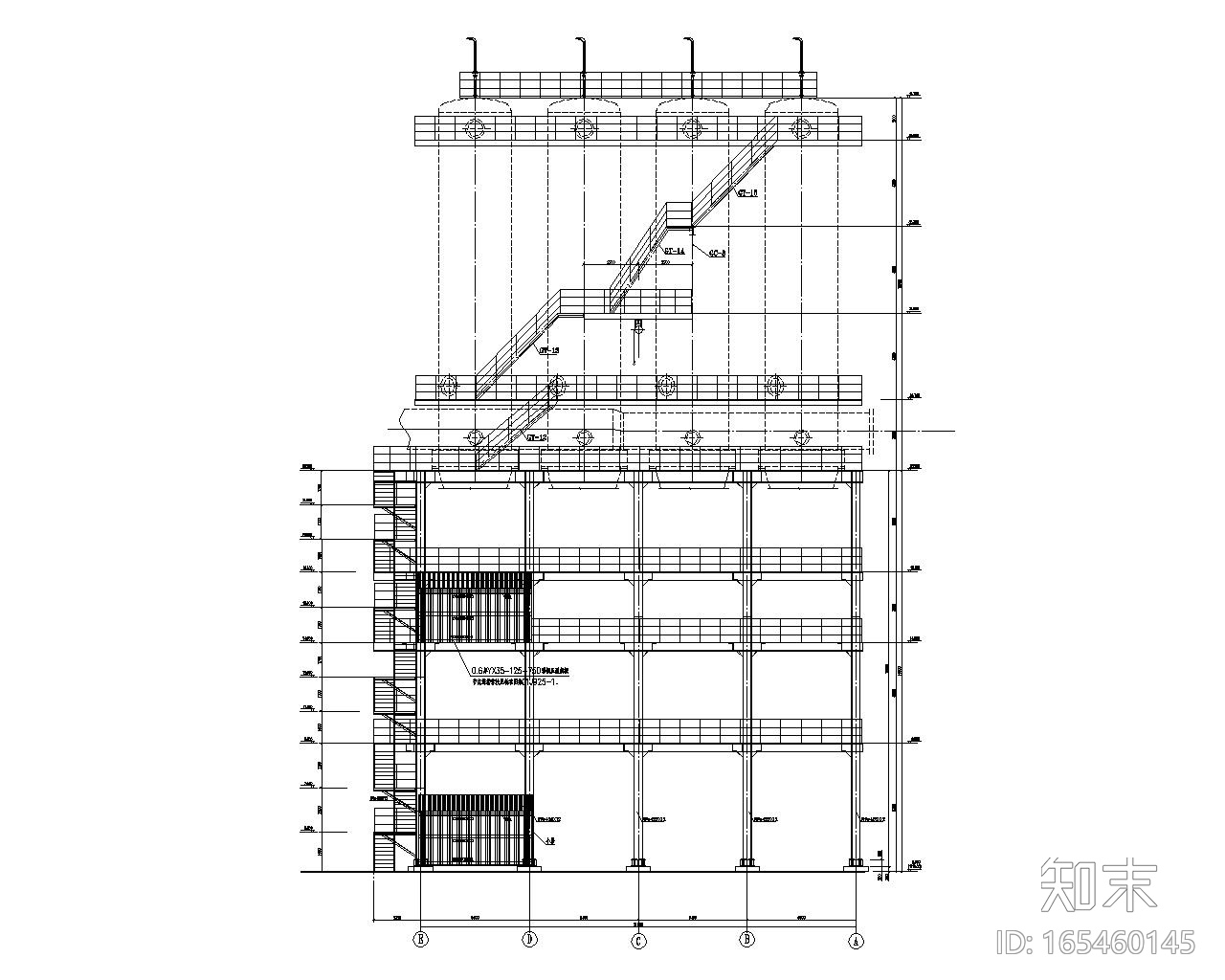 BDC多层钢框架上部结构施工图（CAD）cad施工图下载【ID:165460145】