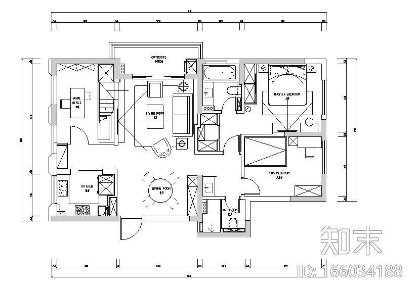 [浙江]原木简约住宅空间设计施工图（附效果图）cad施工图下载【ID:166034188】