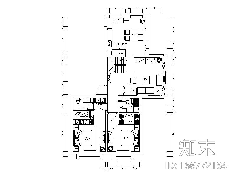 欧式风格-整套复式楼设计CAD施工图（含效果图）cad施工图下载【ID:166772184】