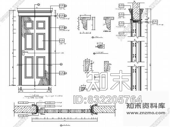 图块/节点樱桃木面饰单扇门详图cad施工图下载【ID:832205764】