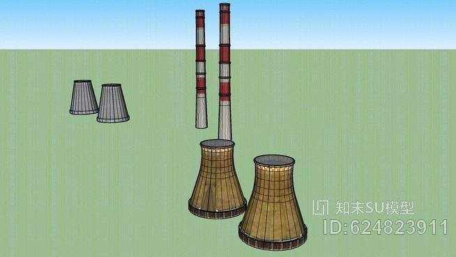 CHPP-8，莫斯科。水冷塔和烟囱。SU模型下载【ID:624823911】