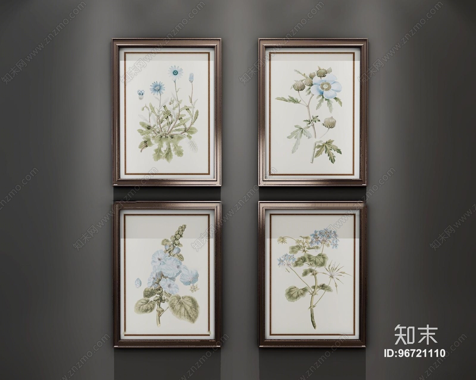 欧式花卉装饰画组合3D模型下载【ID:96721110】