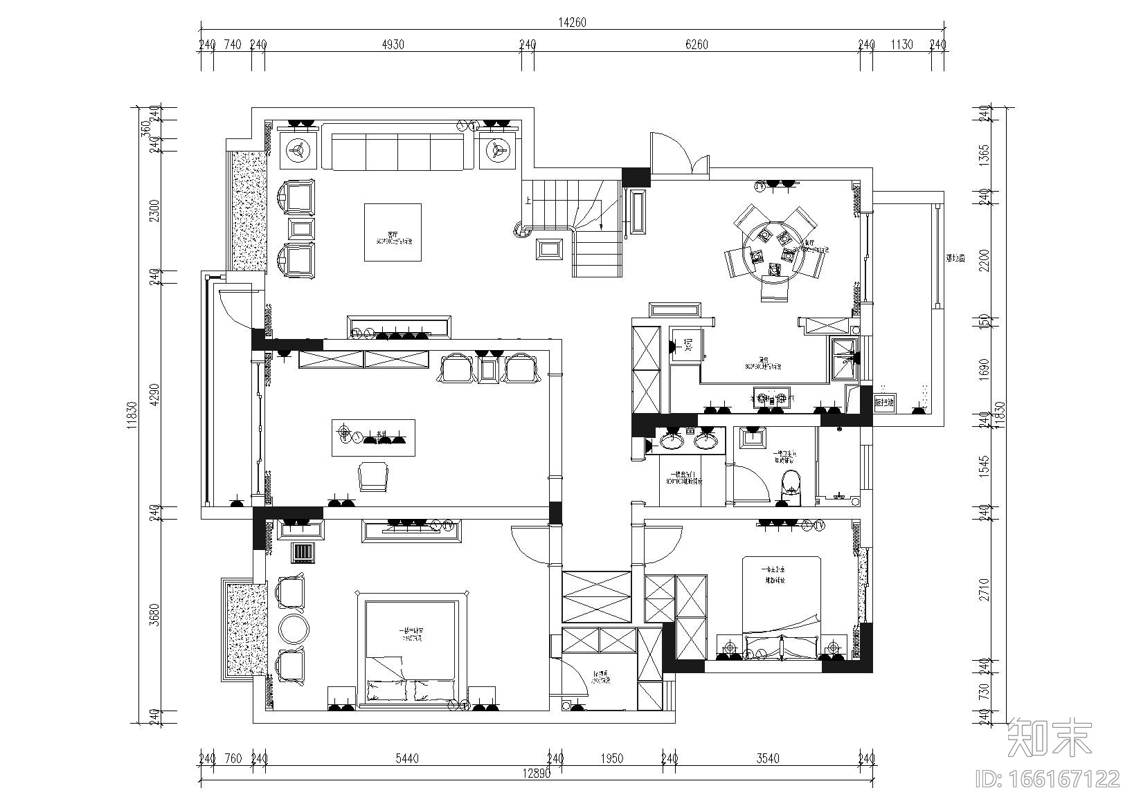 [南京]紫庐小区5栋户型样板间装饰施工图cad施工图下载【ID:166167122】