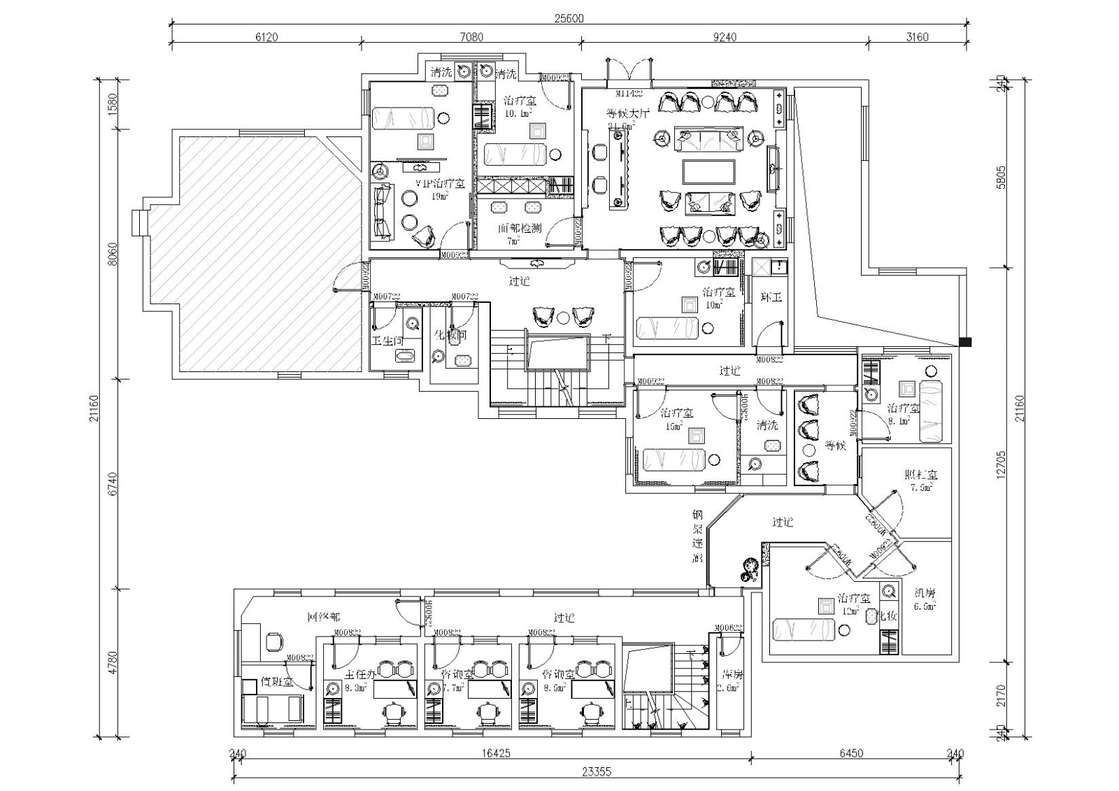 上海皮肤病医院室内装饰设计施工图+效果图cad施工图下载【ID:160651127】