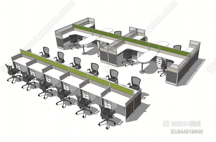 办公桌工作卡位SU模型下载【ID:944919648】