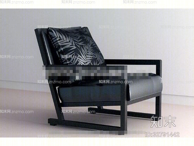 现代黑色木艺扶手椅3D模型下载【ID:32791442】