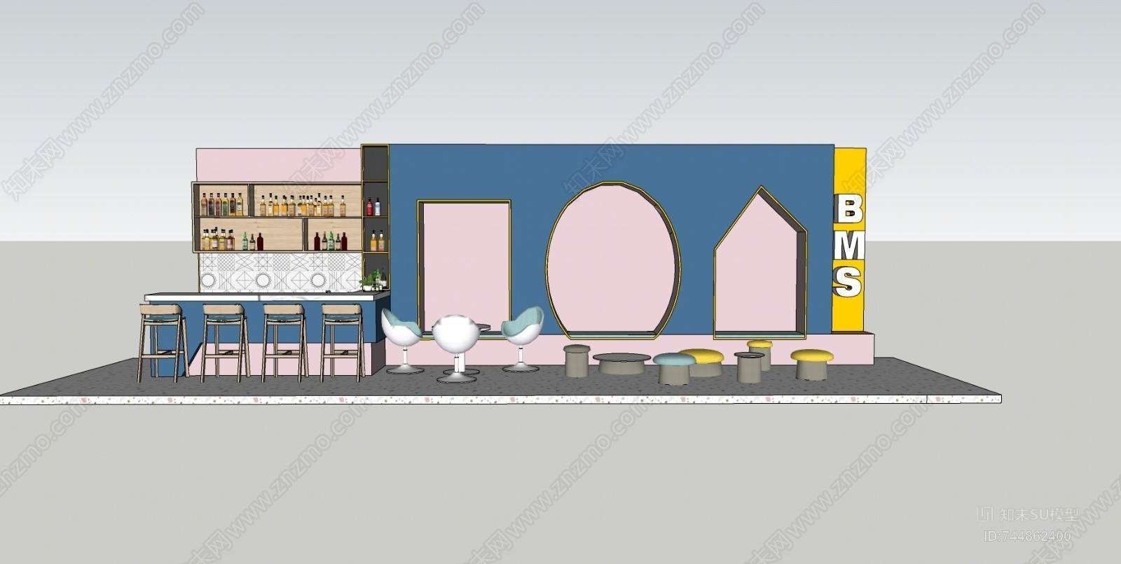 休闲吧台卡座SU模型下载【ID:744862400】