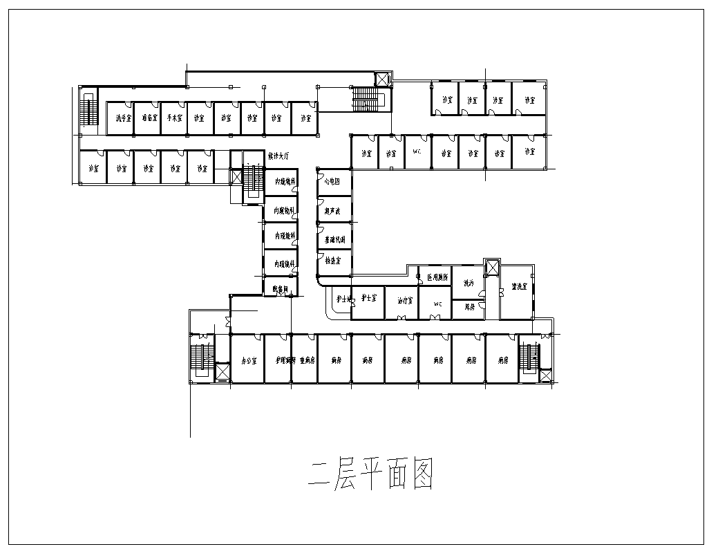 某综合性医院楼室内装修设计施工图及SU模型cad施工图下载【ID:160651119】