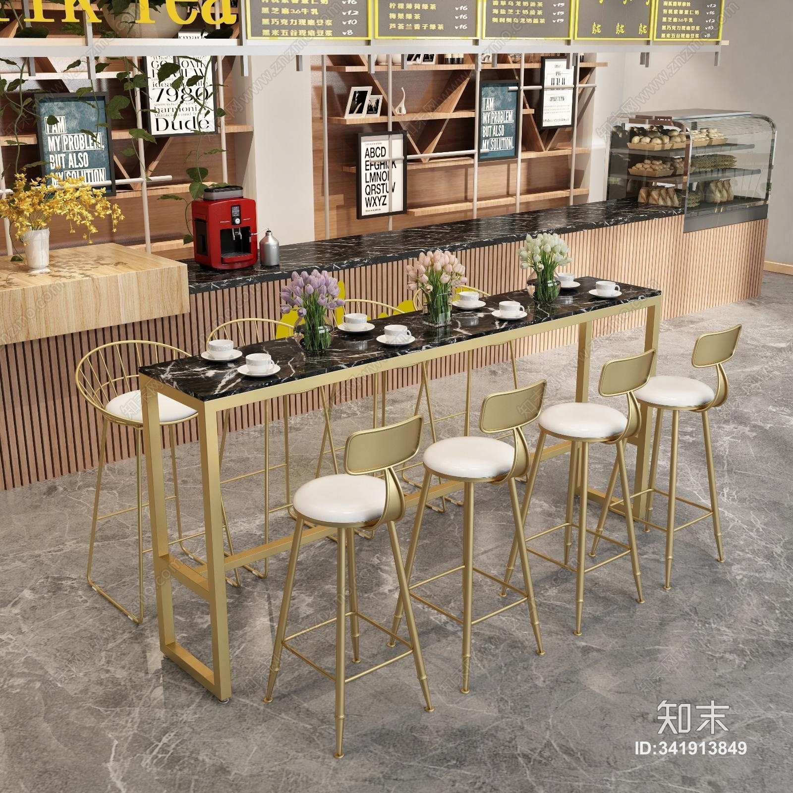 现代高脚吧台桌椅组合3D模型下载【ID:341913849】