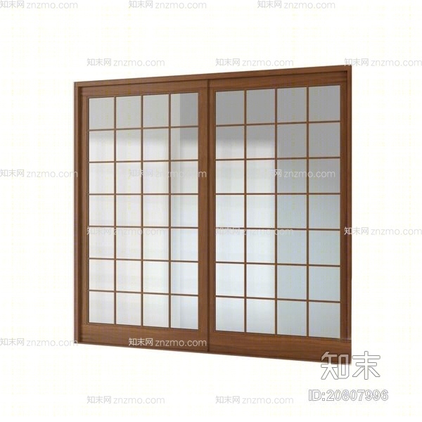 现代长方形木艺推拉窗3D模型下载【ID:20807996】