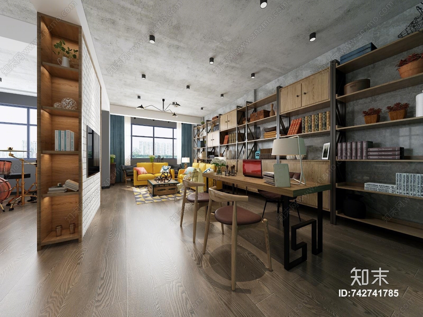 工业风格客餐厅3D模型下载【ID:742741785】