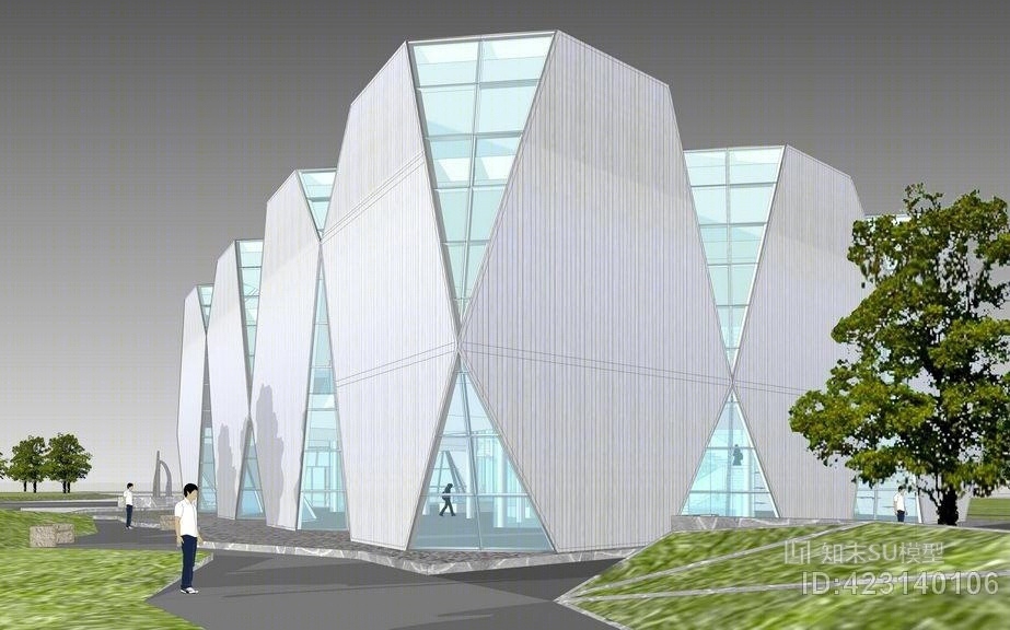 展览馆建筑SU模型下载【ID:423140106】