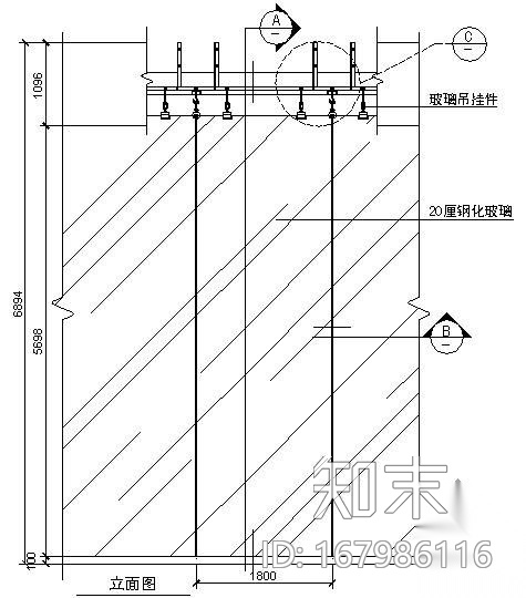 某吊挂式玻璃幕墙节点构造详图（八）（立面图）施工图下载【ID:167986116】