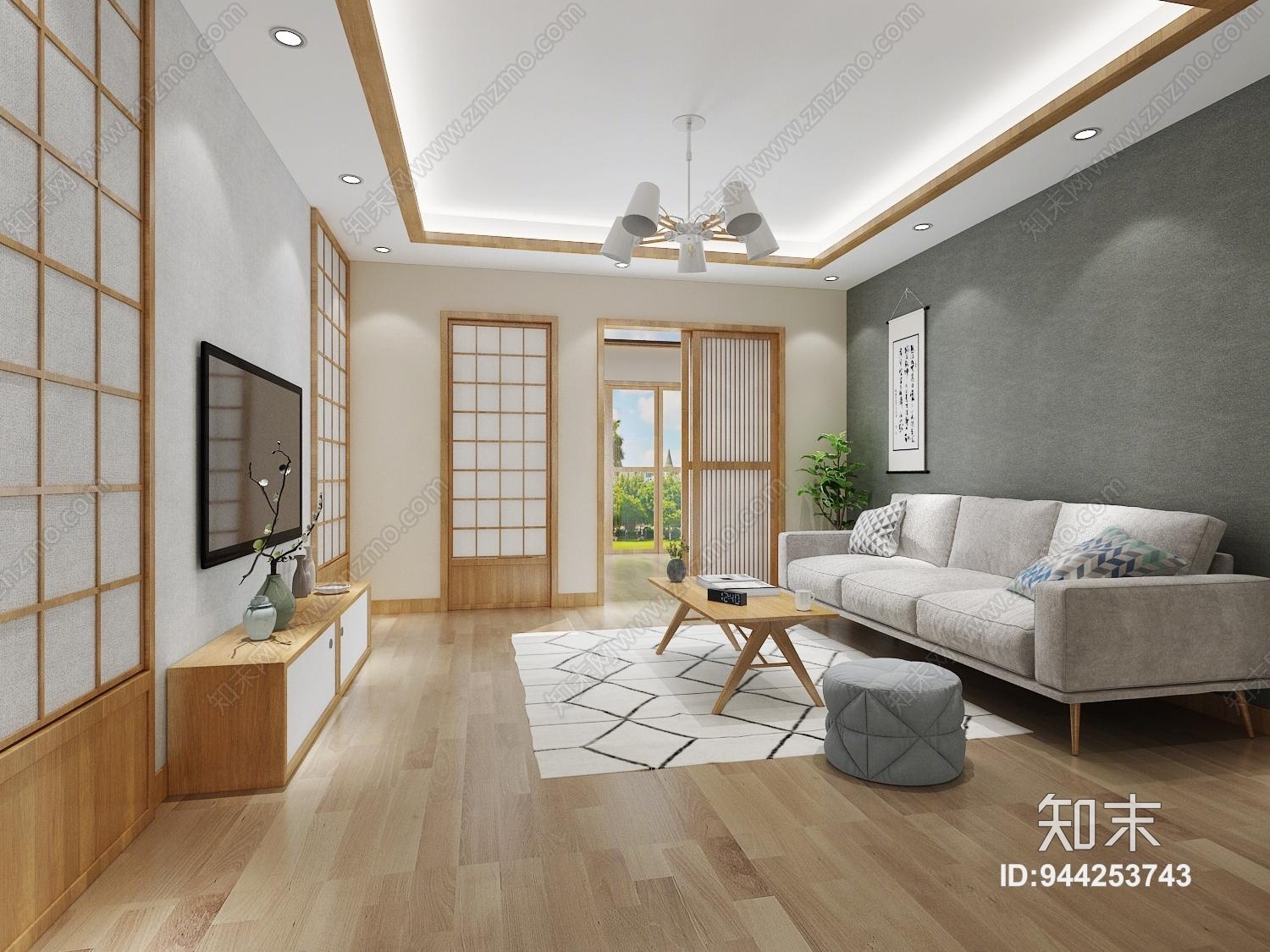 日式客厅及卧室公寓房3D模型下载【ID:944253743】