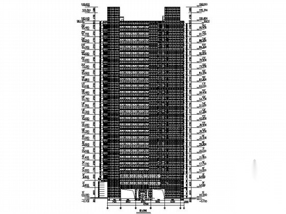 [广州]某二十六层办公楼竖明横隐框玻璃幕墙建筑施工图cad施工图下载【ID:166815153】