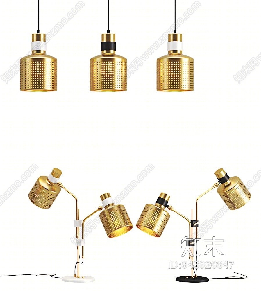 现代金属灯具组合3D模型下载【ID:943926847】