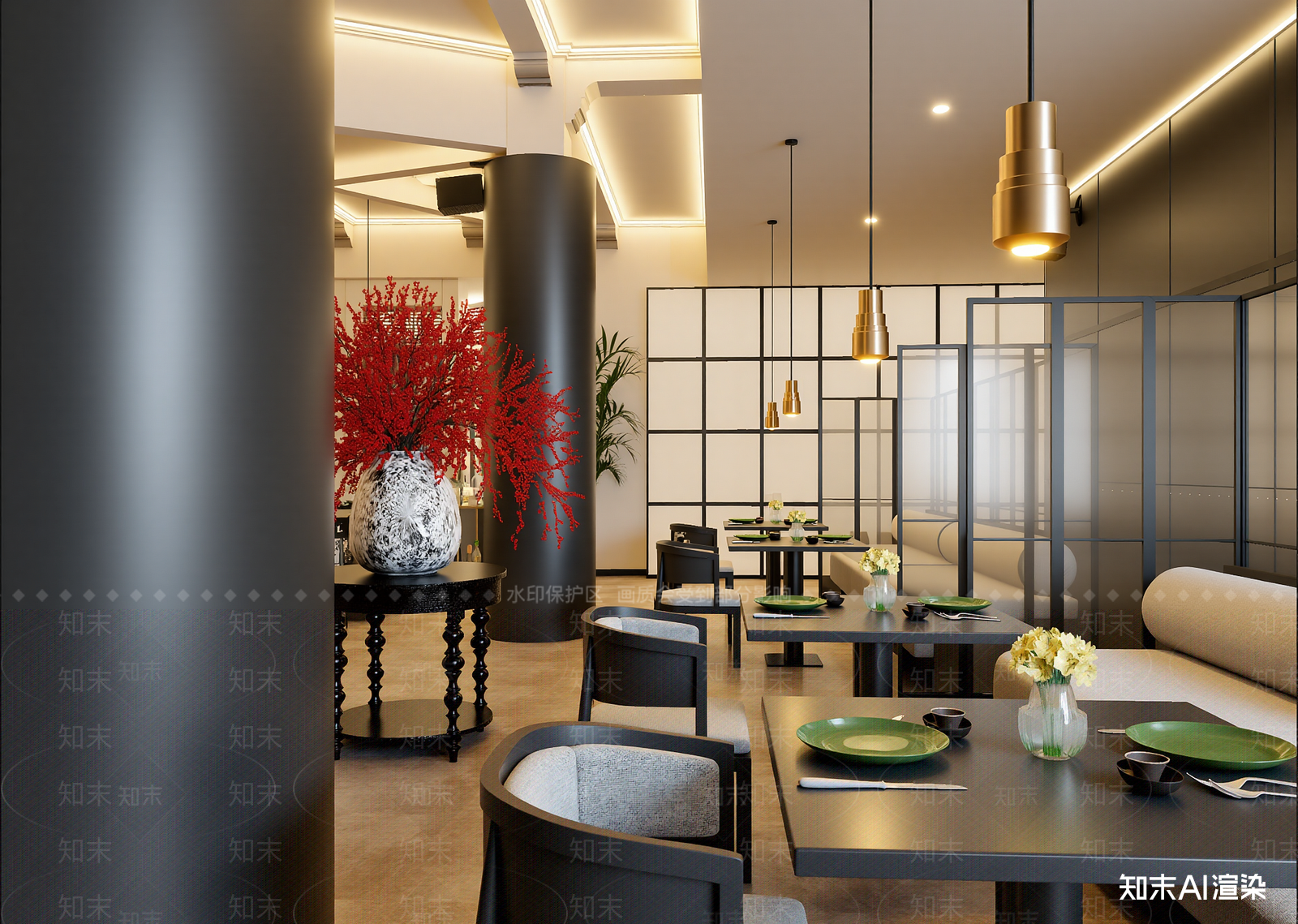 新中式酒店餐厅3D模型下载【ID:1221709960】