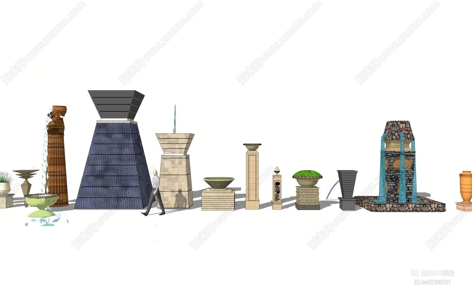 欧式花钵组合SU模型下载【ID:945786781】