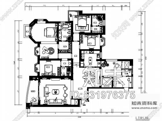施工图精品名城豪宅简欧风格五居室样板间CAD装修施工图含效果施工图下载【ID:531976375】