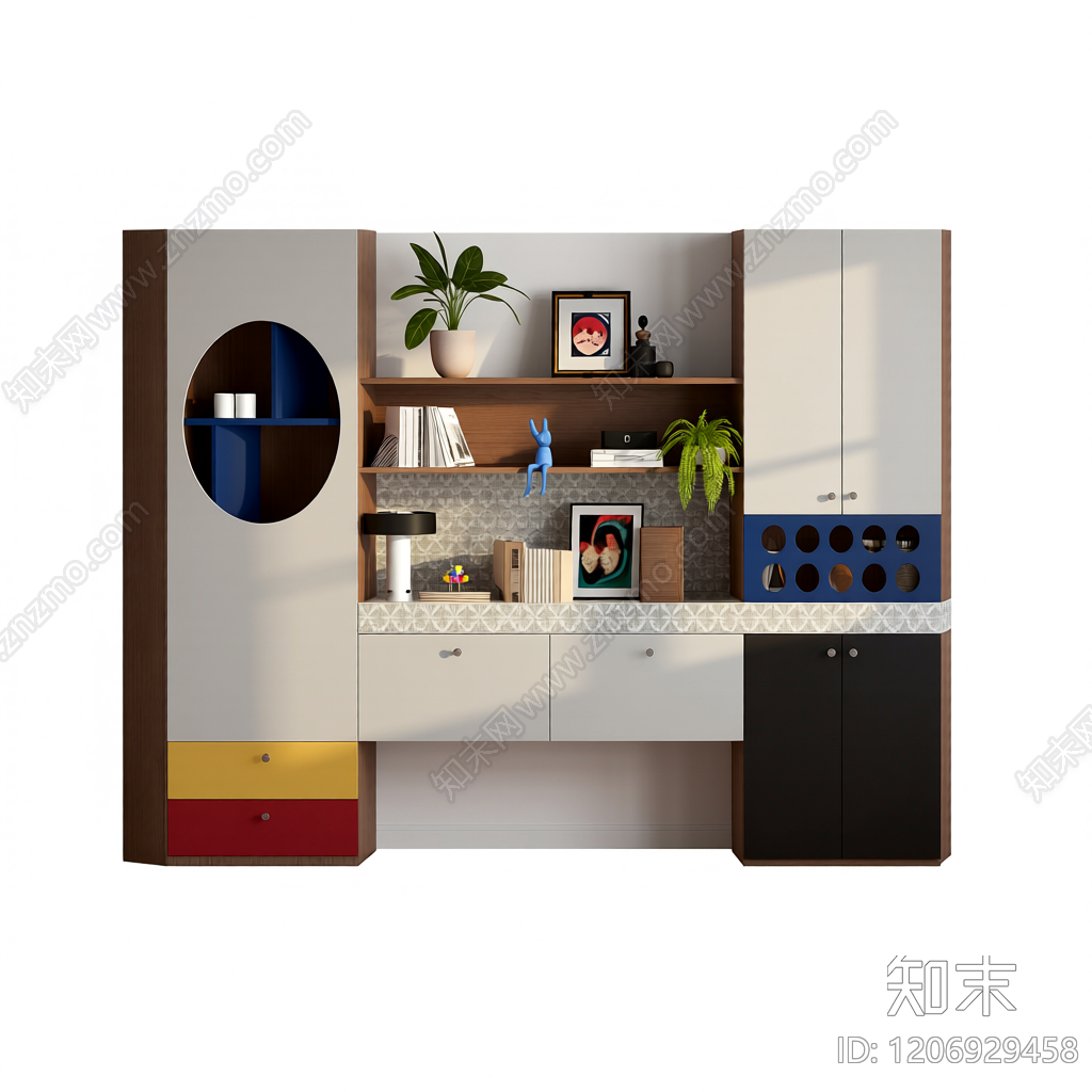 组合式电视墙柜体3D模型下载【ID:1206929458】