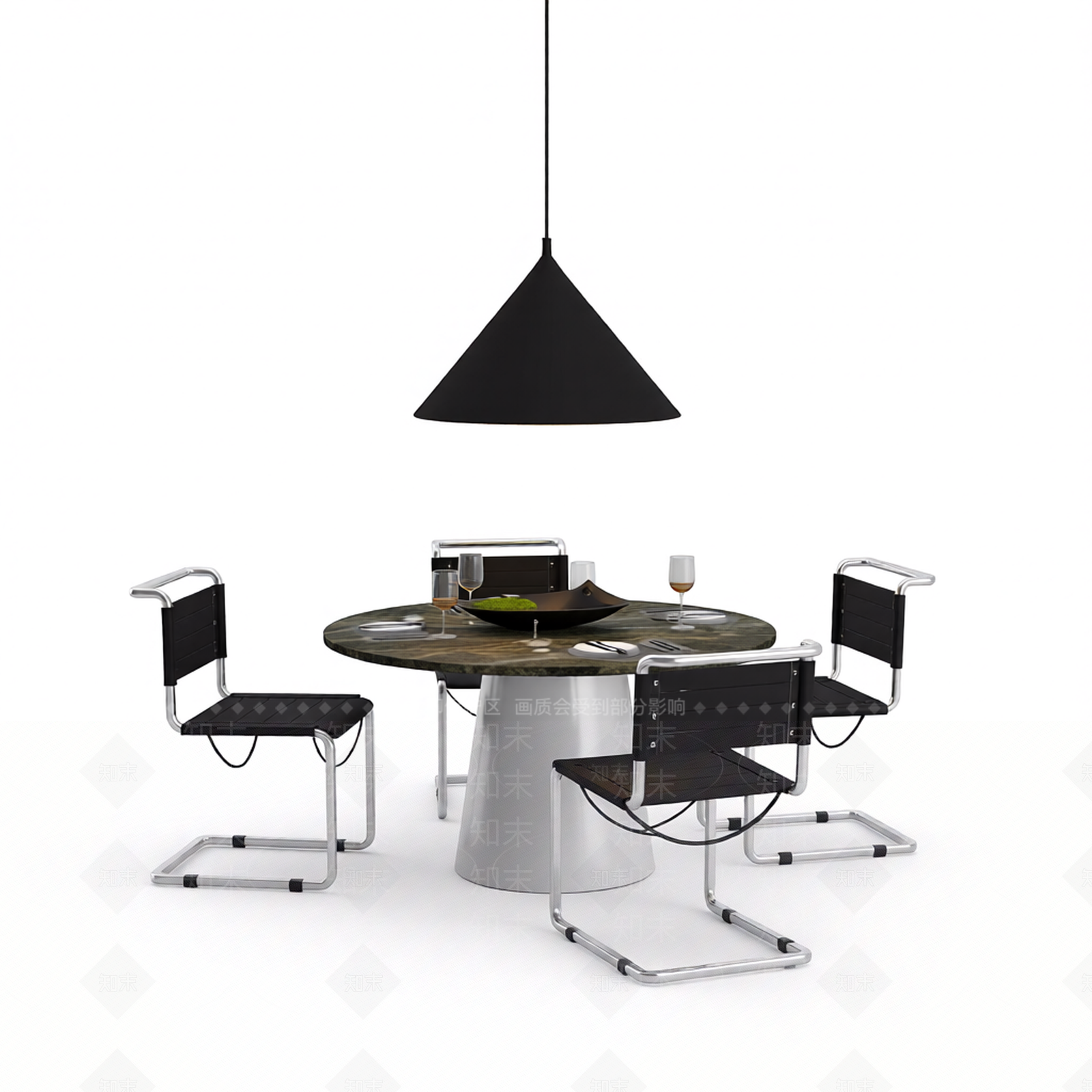 圆形餐桌及配套椅组3D模型下载【ID:1206193867】