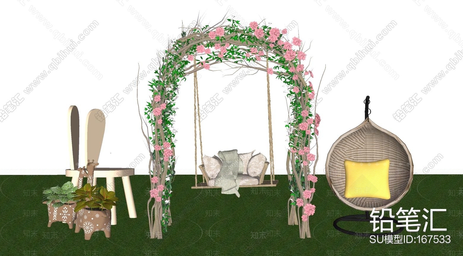 草地秋千座椅SU模型下载【ID:188258229】