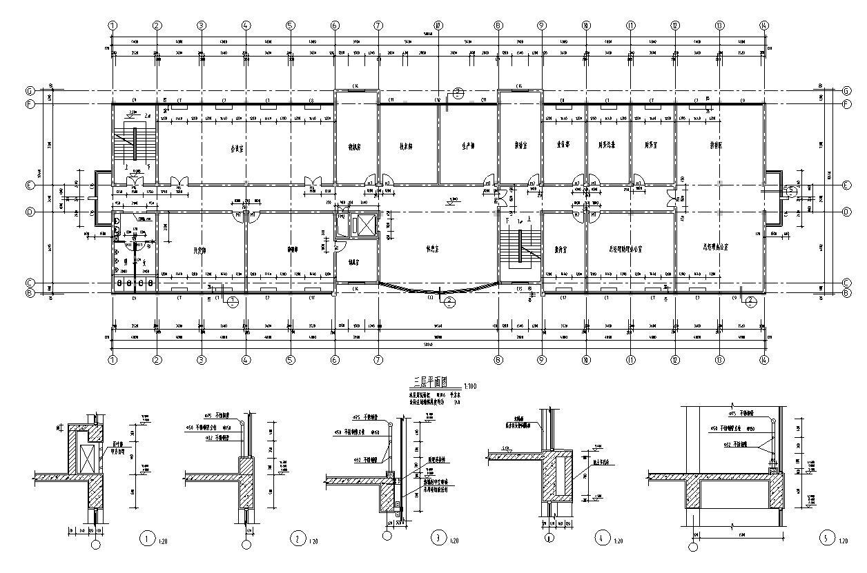 [浙江]五层外墙涂料对称式办公楼建筑施工图施工图下载【ID:149933113】