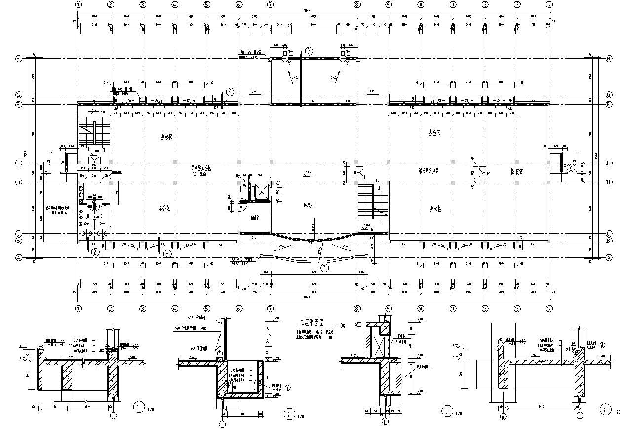 [浙江]五层外墙涂料对称式办公楼建筑施工图施工图下载【ID:149933113】